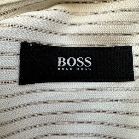 Hugo Boss 36 Fitted Shirt Long Sleeve Button Down Gray Grey Stripe Cotton MINT - Picture 6 of 11